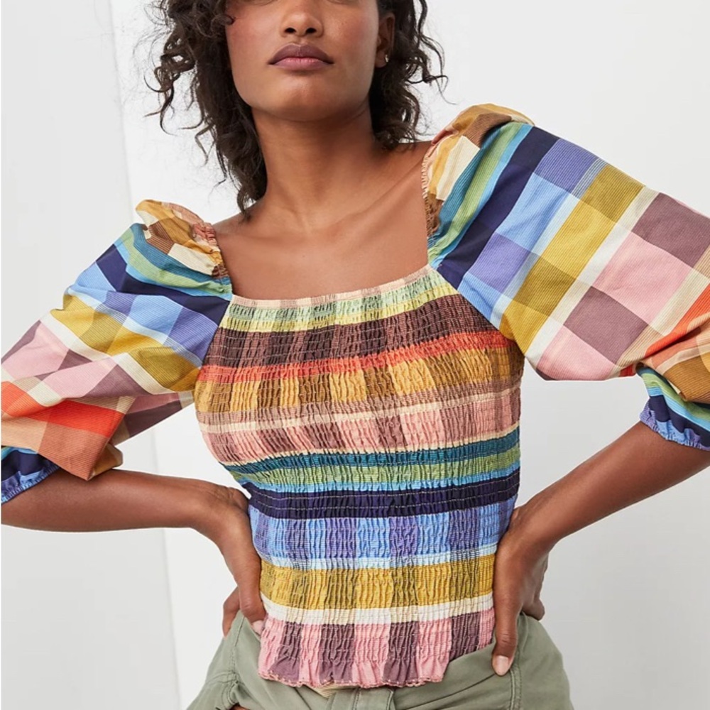 FARM Rio Seline Plaid Cropped Blouse NWOT